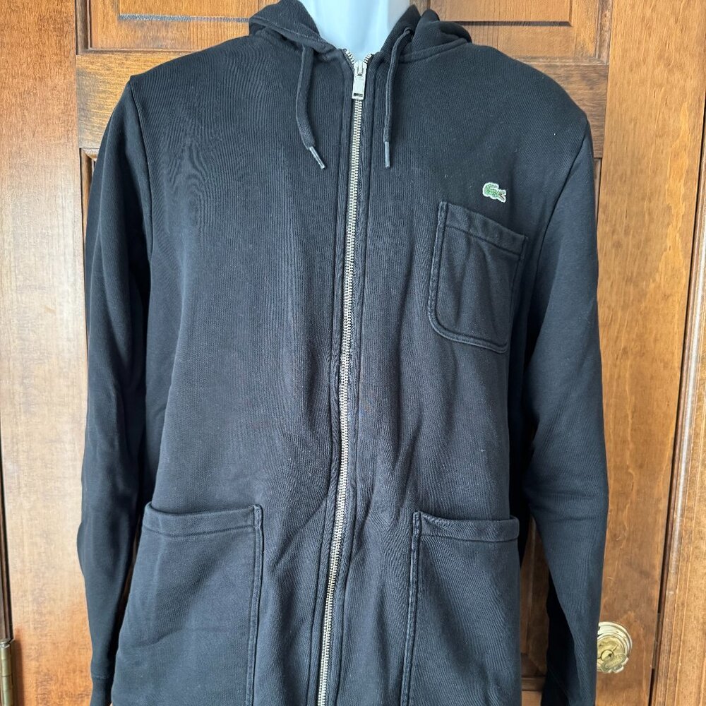 Lacoste Black Zip-Up Sweatshirt w/Patch Pockets Size 8